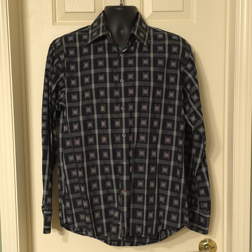 Luchiano Visconti Men's Black & White Long Sleeve Collared Shirt Size L